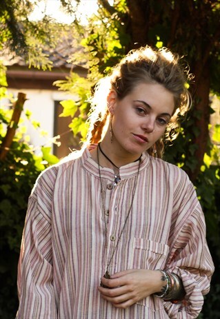 FAIRTRADE NATURAL STRIPED COTTON HIPPIE SHIRT