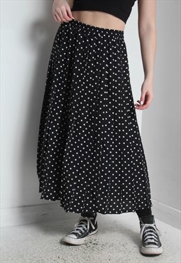 Vintage Polka Dot A Line Midi Skirt Black 30" Waist