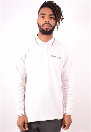 NORTH SAILS MENS VINTAGE POLO SHIRT MEDIUM WHITE 90S