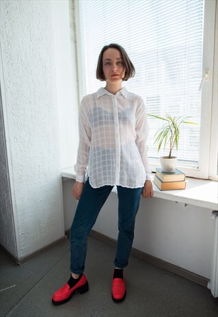 VINTAGE 80'S WHITE TEXTURED BLOUSE
