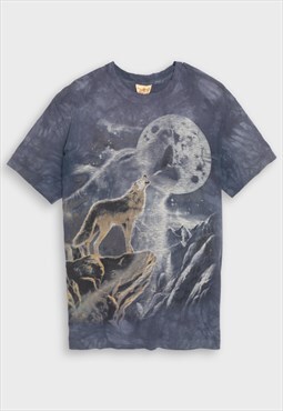 Wolf and moon blue t-shirt