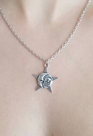 SILVER SUN, MOON AND STAR NECKLACE