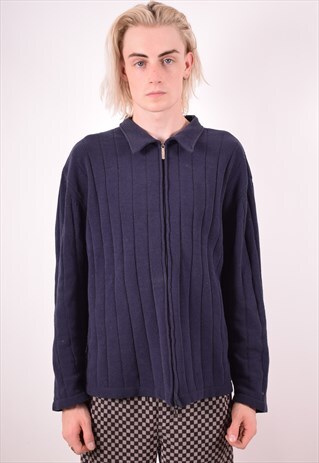 VERSACE MENS VINTAGE CARDIGAN SWEATER LARGE NAVY BLUE 90S