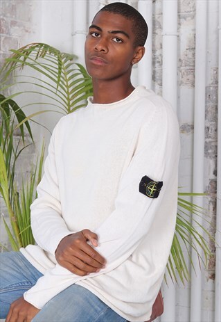 VINTAGE STONE ISLAND LOGO KNITTED JUMPER WHITE