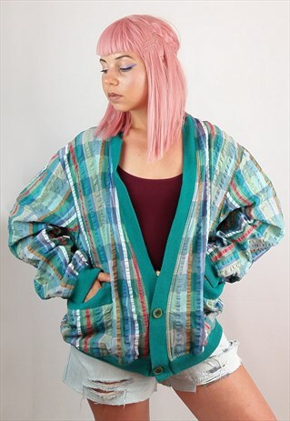 VINTAGE 90'S WRINKLY COTTON PLAID PATTERN JACKET / BLAZER