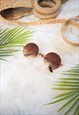 Retro Style Brown Tinted Round Sunglasses Rimless
