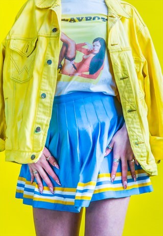 BABY BLUE AND YELLOW CHEERLEADER PLEATED SKIRT