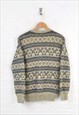 VINTAGE KNITTED CARDIGAN PATTERN GREY/BLUE LADIES SMALL