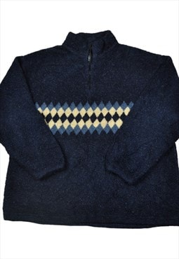 Vintage Fleece 1/4 Zip Retro Pattern Navy Large