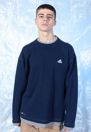 VINTAGE ADIDAS NAVY AND GREY SWEATSHIRT