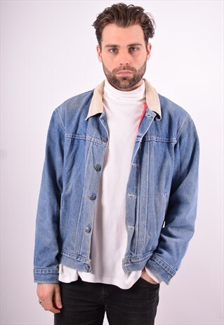 J. CREW MENS VINTAGE DENIM JACKET LARGE BLUE 90'S