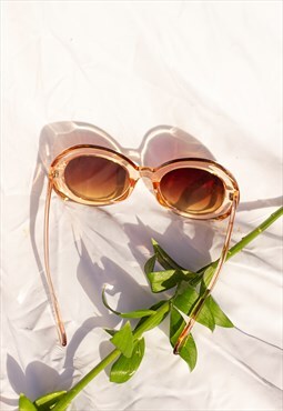 Transparent Beige Weighted Oversize Chunky Circle Sunglasses