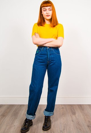 VINTAGE 90'S DARK BLUE DENIM HIGH WAIST MOM JEANS