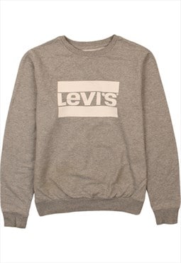 Vintage 90's Levi's Sweatshirt Spellout Crew Neck Grey Small