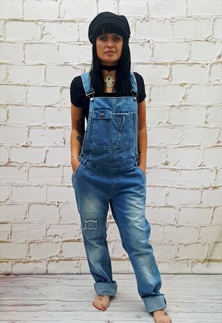 VINTAGE BLUE DENIM LONG DUNGAREES