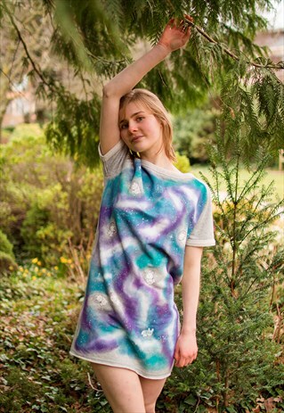 HAND PAINTED BUNNIES IN SPACE DRESS, ORGANIC