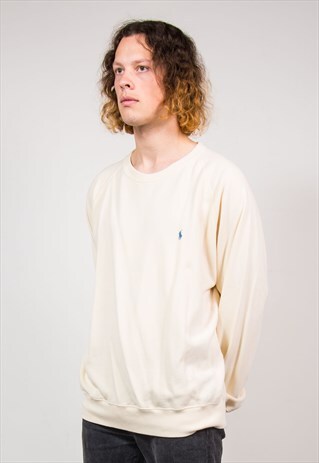 90'S VINTAGE RALPH LAUREN POLO CREAM SWEATSHIRT JUMPER