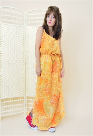 90'S VINTAGE TIE DYE BOHO HIPPIE MAXI DRESS IN ORANGE