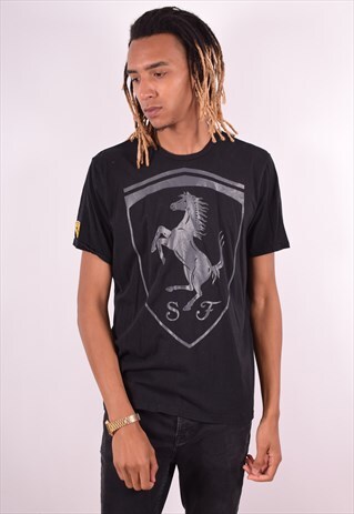 PUMA MENS VINTAGE T-SHIRT TOP XL BLACK 90S
