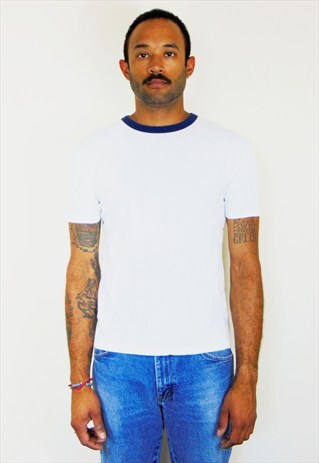 80S MINIMALIST GERMAN MILITARY WHITE RINGER TEE SMALL