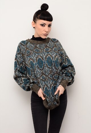 VINTAGE 90'S INDIE ABSTRACT PATTERNED SLOUCHY JUMPER