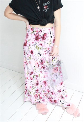 VINTAGE 90S BABY PINK LONG FLORAL SKIRT