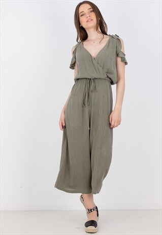 KHAKI CROPPED JUMPSUIT