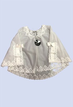 Soietex Couture Lingerie Smock Blouse White Lace Bow