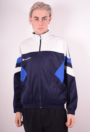CHAMPION MENS VINTAGE TRACKSUIT TOP JACKET MEDIUM BLUE 90S