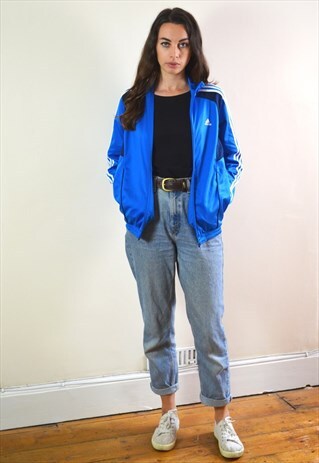 90S VINTAGE ADIDAS BLUE & BLACK FULL ZIP TRACK JACKET