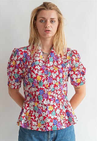 VINTAGE 80S MULTICOLOR BLOUSE WITH PUFFER SLEEVE