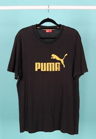 VINTAGE PUMA T-SHIRT IN BLACK WITH A YELLOW PRINT
