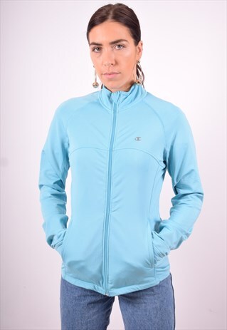 CHAMPION WOMENS VINTAGE TRACKSUIT TOP JACKET MEDIUM BLUE 90'