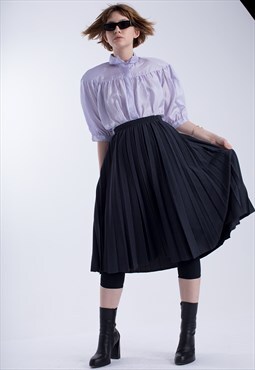 Vintage Midi Pleated Navy Skirt