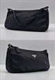 VINTAGE PRADA RE-NYLON BAGUETTE BAG, TESSUTO, BLACK