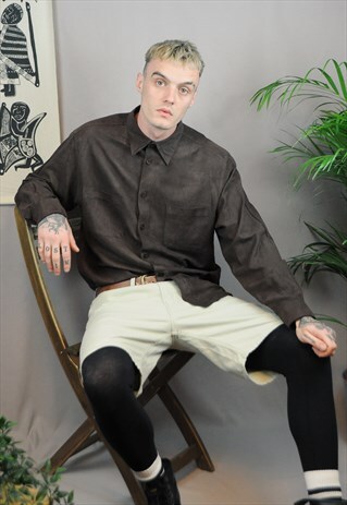 VINTAGE 90'S SUEDE LONG SLEEVE SHIRT BROWN