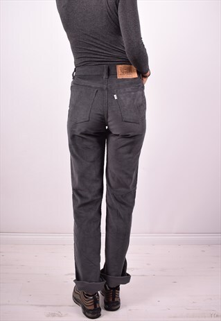 LEVI'S WOMENS VINTAGE CORDUROY TROUSERS W30 L34 GREY 90'S