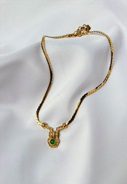 Christian Dior Necklace Gold Green Emerald Gemstone Vintage