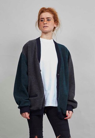 VINTAGE 90'S OVERSIZED MULTI COLOURED FLEECE CARDIGAN