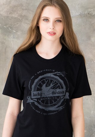 JAPANESE T SHIRT LUCKY 13 JAPAN RETRO BIKER SWALLOW TEE TOP