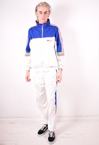 ASICS MENS VINTAGE FULL TRACKSUIT LARGE WHITE 90S