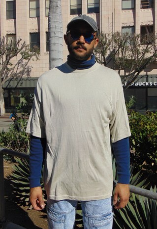 90S MINIMALIST LUXURY BEIGE SILK KNIT MOCK NECK XXL