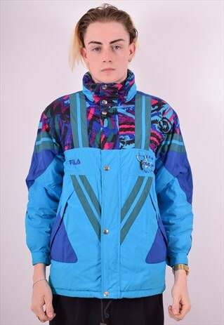 FILA MENS VINTAGE PADDED JACKET MEDIUM BLUE 90S