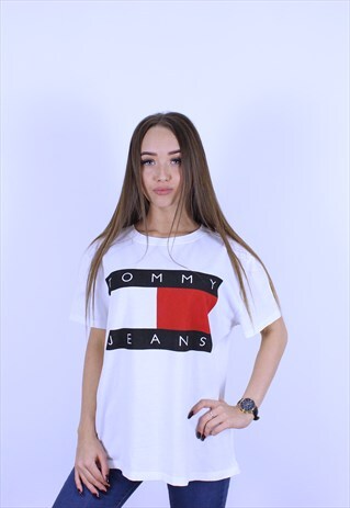 VINTAGE TOMMY HILFIGER BIG LOGO WOMENS T-SHIRT TOP