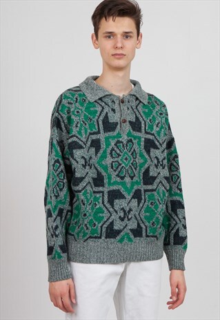 VINTAGE GREEN HUGO BOSS KNIT JUMPER SWEATER