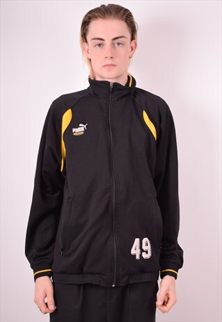 PUMA MENS VINTAGE TRACKSUIT TOP JACKET LARGE BLACK 90S