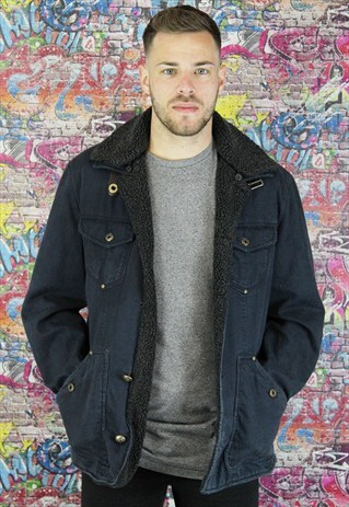SHERPA FLEECE LINED VINTAGE DENIM JACKET.