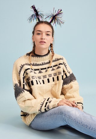 90'S RETRO NORDIC WOOL KNIT OVERSIZED CHRISTMAS JUMPER