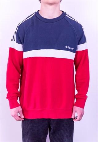VINTAGE ADIDAS SPELL OUT SWEATSHIRT RED BLUE WHITE LARGE