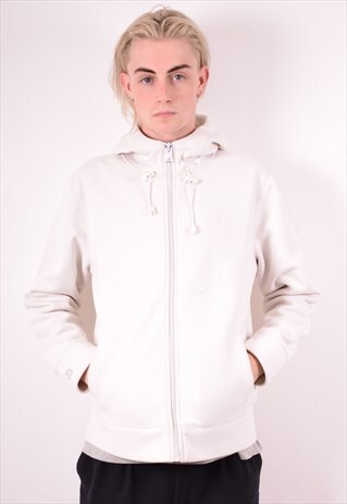 MENS VINTAGE HOODIE JACKET LARGE WHITE 90S